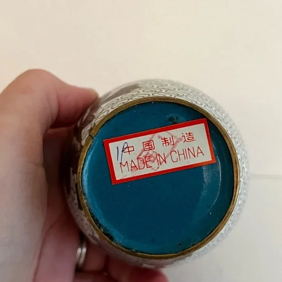 VINTAGE ASIAN CLOISONNE BRASS ENAMEL SMALL BUD VASE - Picture 6 of 9